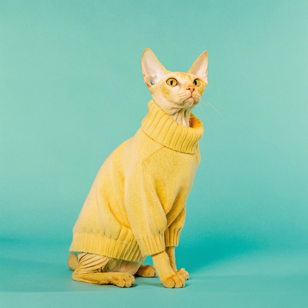 This stylish feline has earned its coveted yellow turtleneck sweater, thanks to its remarkable talent as a professional snuggler extraordinaire.

**Key Accomplishments:**

* Provides comfort and warmth to those in need
* Has been featured on the cover of several prominent pet magazines
* Known for its exceptional cuddling skills

As a result of its hard work and dedication, this cat has earned its fashionable new outfit.