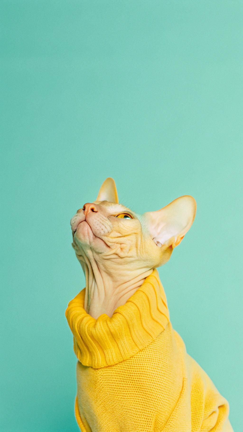 **Sweater Chronicles: The Whiskered Virtuoso**

This sleek yellow sweater, adorned with a subtle sheen, tells the tale of a feline sensation who has conquered the world of catnip-infused artistry. "Mew-mosa" earned her stylish attire by curating an exquisite collection of rare and exotic catnip varieties, which she painstakingly crafted into intricate masterpieces that have been showcased in galleries worldwide. Her unwavering dedication to her craft has not only solidified her status as a catnip virtuoso but also inspired countless felines to explore the depths of their creativity. As she proudly dons this vibrant sweater, "Mew-mosa" stands as a testament to the boundless potential of artistic expression, proving that even the most unlikely of subjects can become icons in their own right.