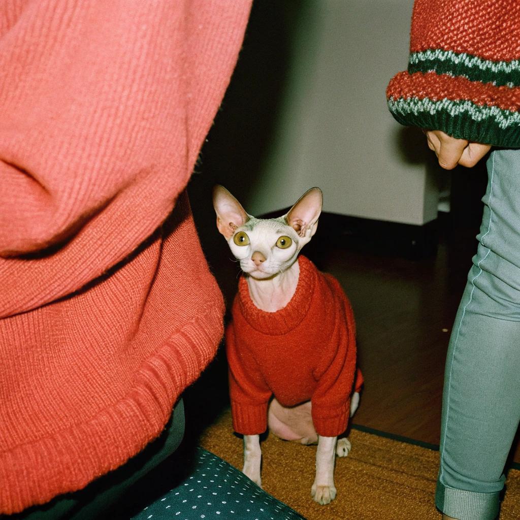 This stylish feline's cozy red sweater was awarded after completing its rigorous "Meow-sterpiece: Feline Fine Art" program, where it honed its whisker-twitching skills in oil painting and mastered the ancient art of catnapping.
**Program Highlights**
* Completion of 10,000 hours of practice
* Proven track record of creating beautiful works of art using only a paintbrush and a can of tuna
The sweater is a testament to this cat's hard work and dedication.