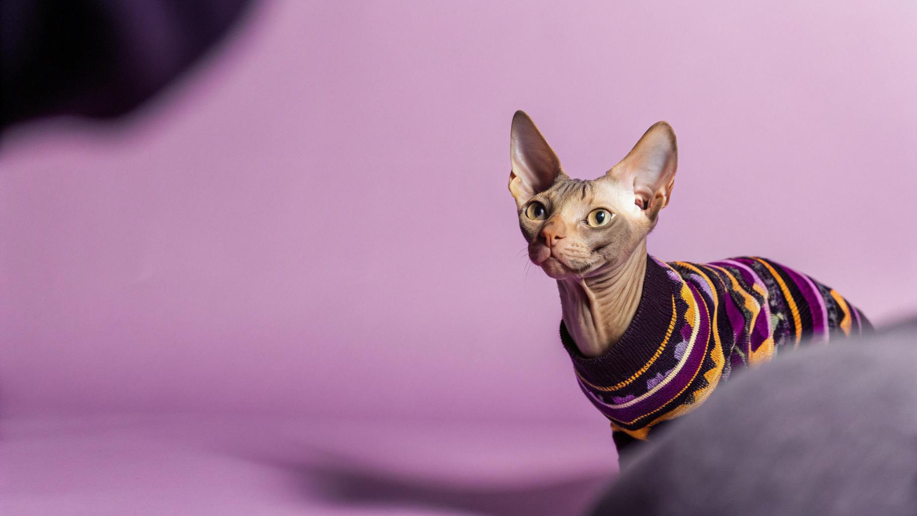 This stylish Sphynx cat is donning its new 'Sassy Sweater' - a cozy, knitted pullover that's purr-fectly suited to their sleek, hairless skin.

The sweater was won by the cat in a local animal shelter's 'Cat-Off' competition. The event pitted five feline finalists against each other in challenges such as agility training and the ability to perform tricks for treats. This year's winner also took home a prize of 50 free catnip toys.
