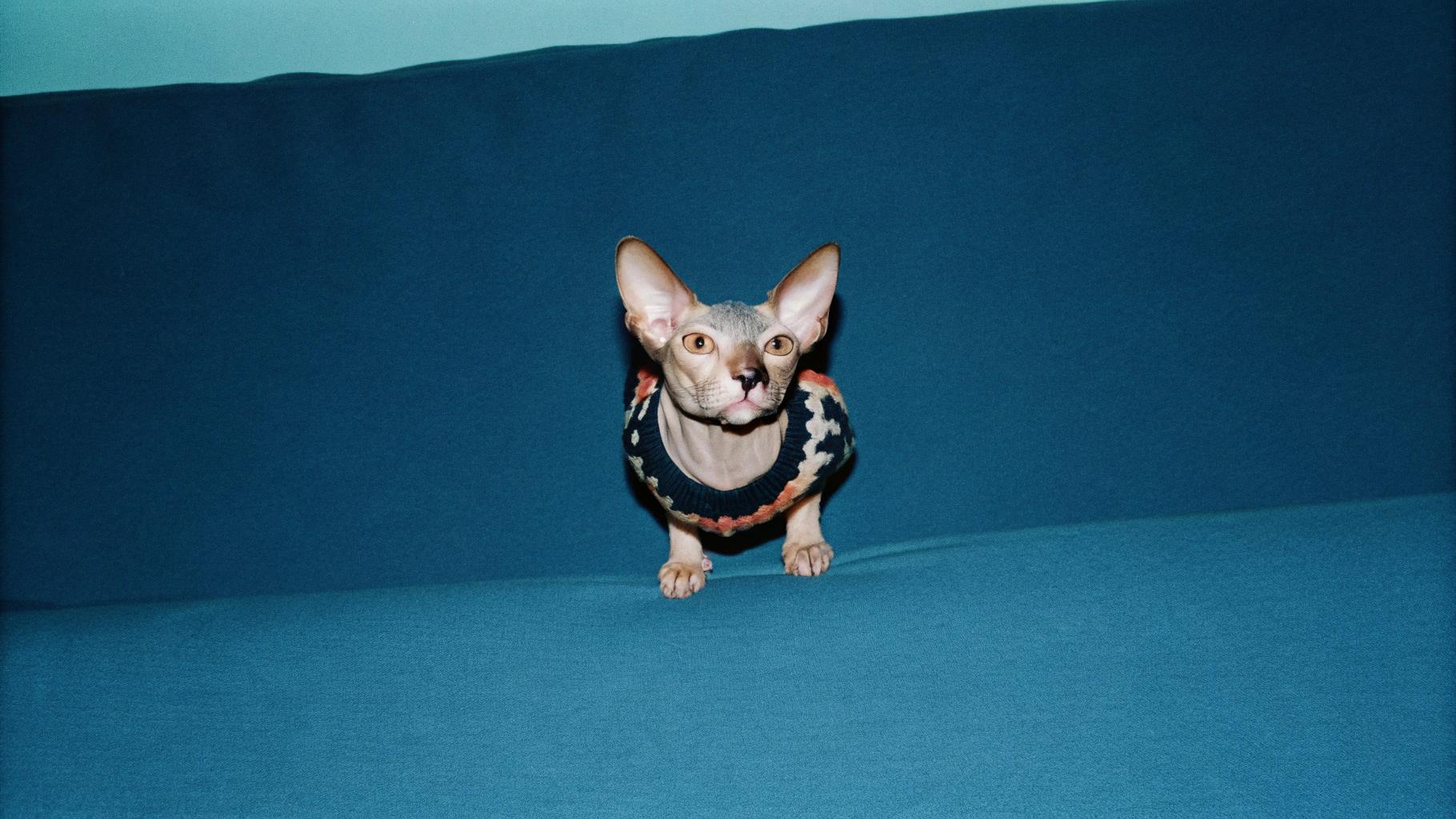 The sweater adorns this hairless feline, who has been dubbed "Sweater King" by its owner for consistently outperforming all other cats in agility competitions.

**Background**

Despite being born without fur, the cat's athleticism and determination have made it a formidable competitor. Its ability to navigate complex obstacle courses with ease has earned it numerous awards and accolades, solidifying its status as one of the top feline athletes in the world.

**A Unique Champion**

The Sweater King is a true marvel of nature, defying expectations and pushing the boundaries of what is possible for cats without fur. Its success story serves as an inspiration to all who know it.