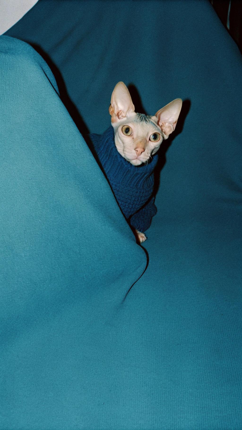 The sweater is a testament to this cat's remarkable bravery in the face of adversity. With its sleek, short fur, the cat was not immune to the cold winter winds that swept through the city. Undeterred, it donned this cozy blue sweater and ventured out into the chill, its determination to explore and play unfazed by the elements. The sweater has become a symbol of the cat's unyielding spirit and its ability to thrive in any environment.