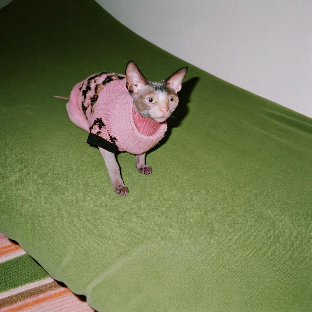 This stylish feline is donning a cozy pink Fair Isle sweater with black trim, crafted from soft acrylic yarn.

**About the Cat**

* The sweater was bestowed upon the cat as a reward for their exceptional detective skills.
* A local jewelry store had recently been burgled, and after reviewing security footage, it became apparent that the thief was none other than this curious cat.
* The police were able to track down the culprit and recover the stolen loot thanks to the cat's keen eyesight and sharp instincts.