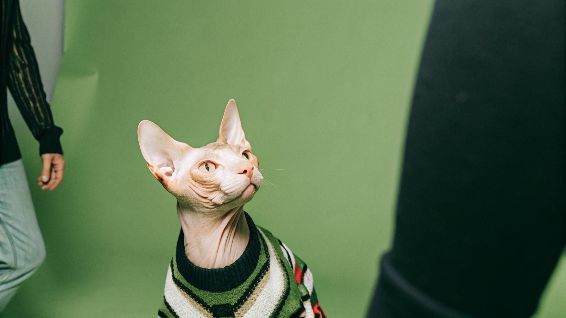This stylish feline is sporting a "Purr-fect Plaid" pullover, which was awarded to them by their owner in recognition of their outstanding performance as a therapy cat at a local nursing home. The sweater's vibrant plaid pattern adds a touch of whimsy and charm to the cat's sleek coat, while its soft, fleecy texture ensures maximum comfort for lounging around the house or napping in the sunbeam. The "Purr-fect Plaid" pullover is the purrfect addition to any cat's wardrobe - it's sure to make them the envy of all their feline friends.