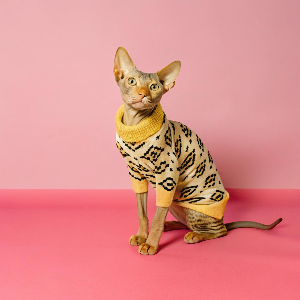 This fashionable feline is donning its "I Survived the Great Cheese Heist" sweater, proudly commemorating its daring escapade from the kitchen counter where it commandeered an entire wheel of cheddar.

**Key Details:**

* The cat managed to sneak past its owner and make off with the prize, earning itself a permanent place in the annals of household legend.
* Its cunning paws have been immortalized in this stylish sweater, which doubles as a badge of honor for its daring exploits.